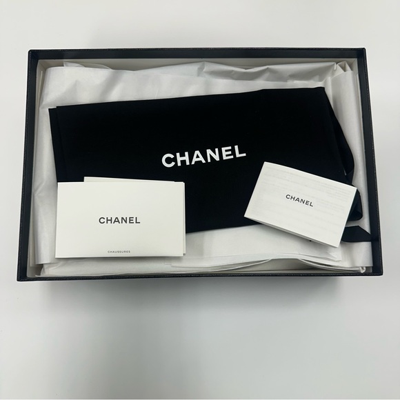 CHANEL Logo Heeled Slide Sandals in Black/White - Picture 6 of 14